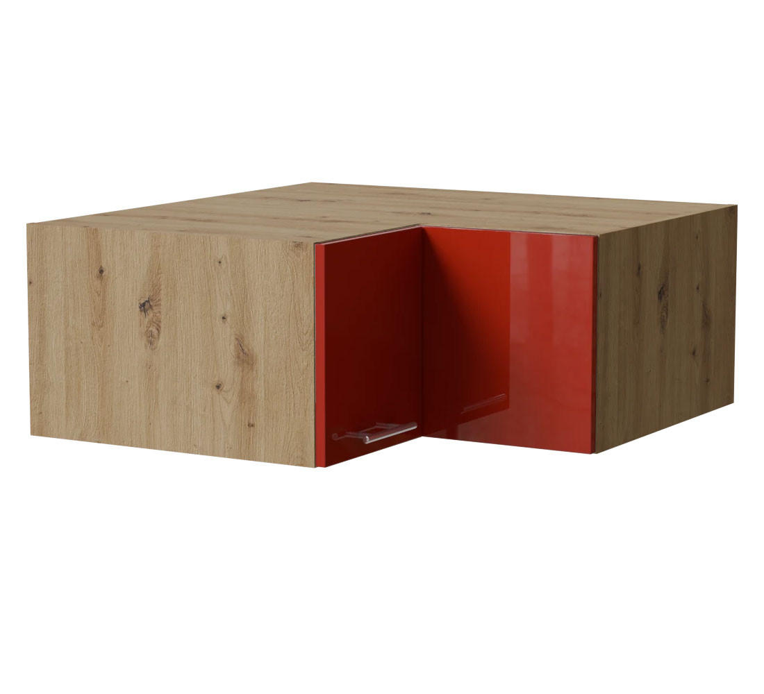 Feldmann-Wohnen Eckaufsatzschrank Rot, Eiche Artisan 90x36x90 cm