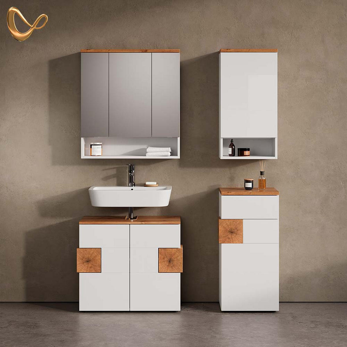 BADSCHRANK Tanaro Weiß 40 x 77.5 cm mit 4 Fächer - Weiß, Holzwerkstoff (40/77.5/27cm) - Livinity®