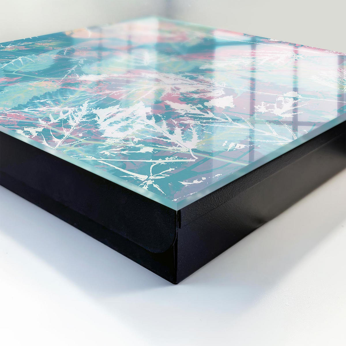 SCHLÜSSELBOX Schwarz 30x30 cm- Türöffnung nach rechts - Pastellfarbene Blätter - Weiß, Metall (30/30/5cm) - TULUP
