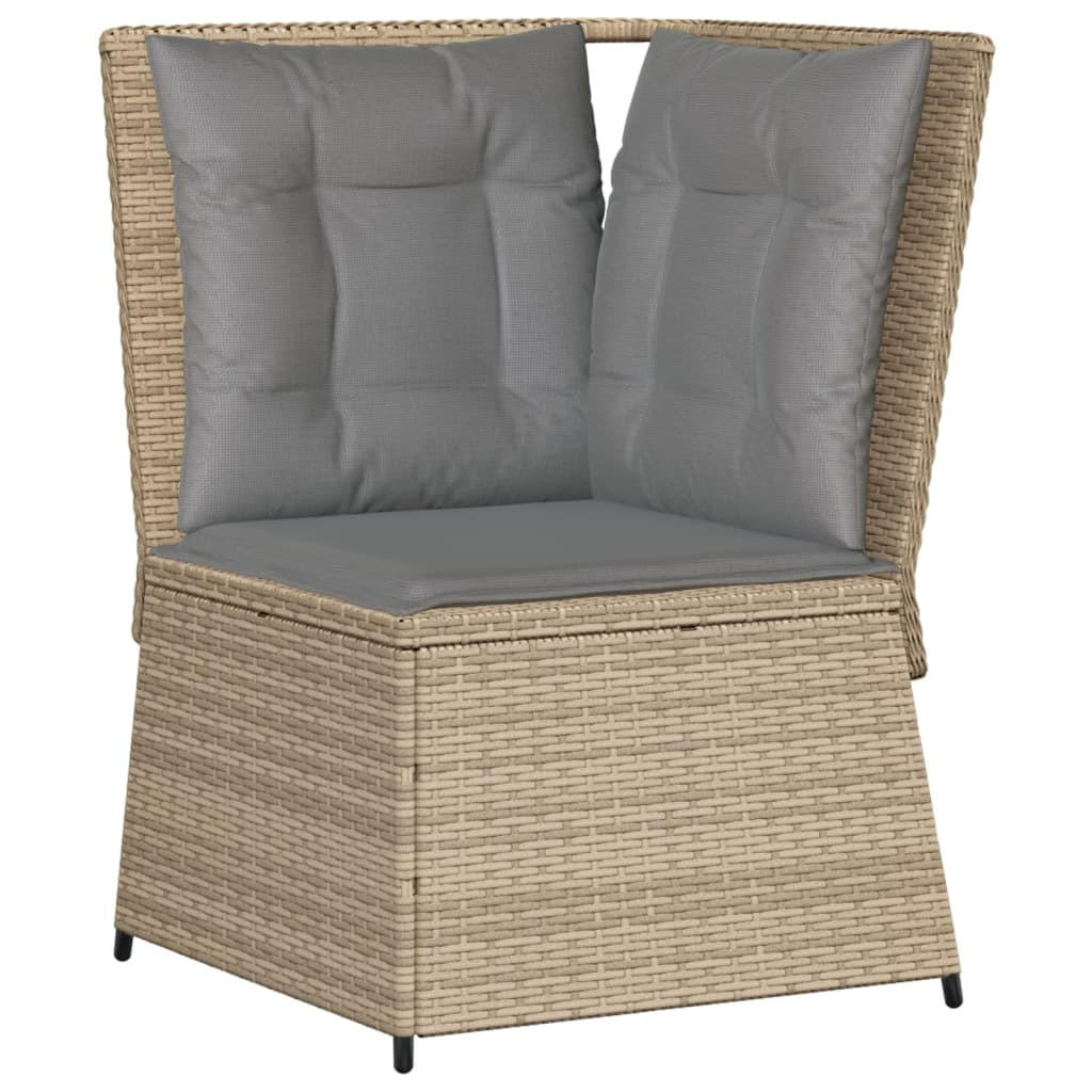 GARTEN-ECKSOFA mit Kissen Beige Poly Rattan - Beige/Grau, Kunststoff (67/95/67cm)