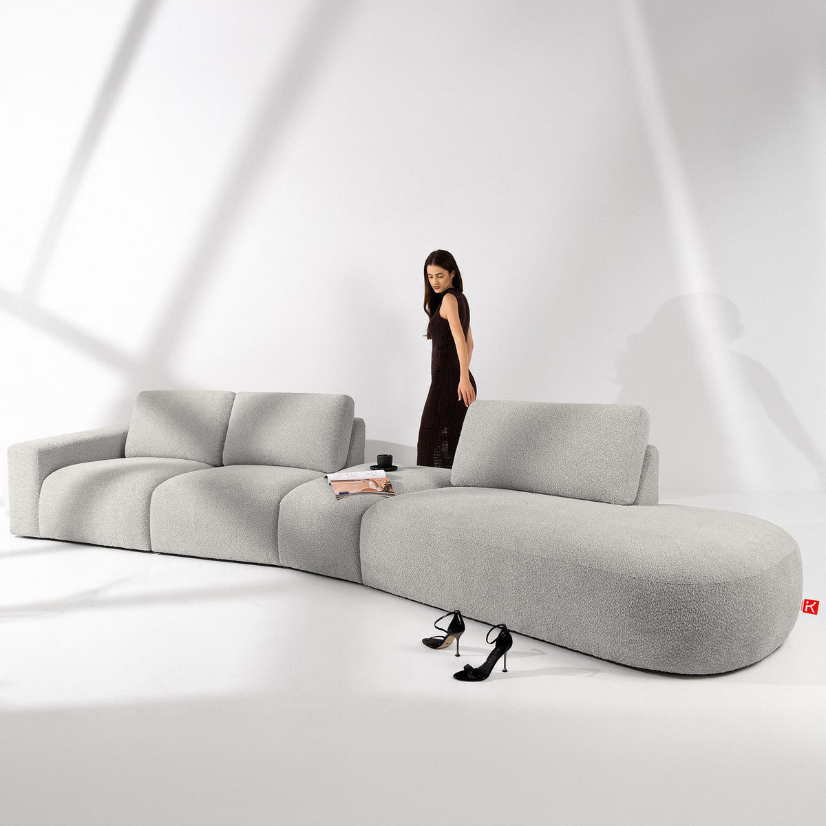 5-SITZER ECKSOFA ZUCCO Boucle rechts, Hellbraun - Hellbraun, Textil (430/84/105cm) - KONSIMO®