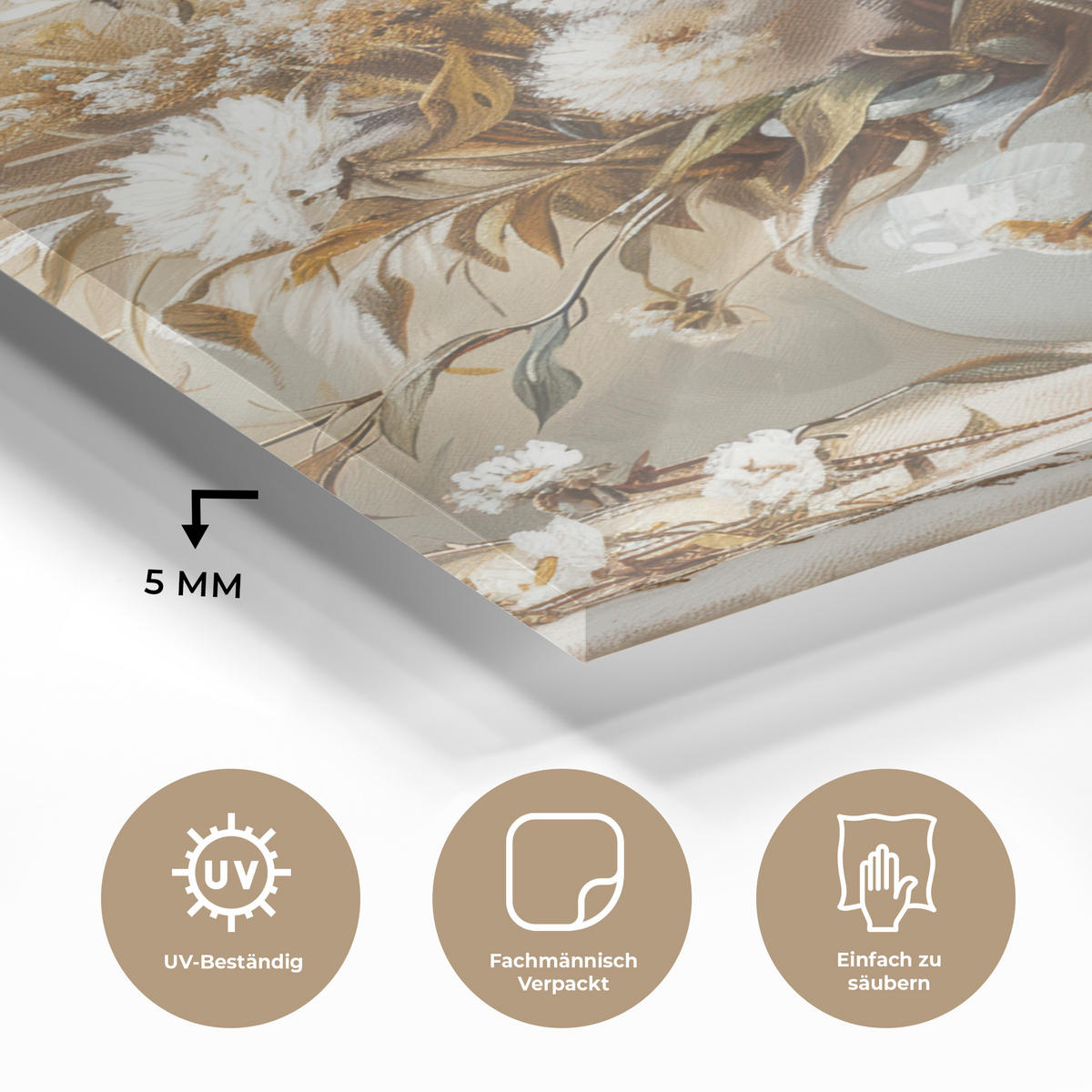 ACRYLGLASBILD Blumen - Vase - Stilleben - Beige 60x80 cm - Creme, Glas (60/80cm) - MuchoWow