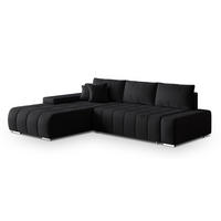 ECKSOFA ALESE L-S Schwarz Velours-Stoff mit Schlaffunktion - Schwarz, Holz (265/185cm) - MASSENO
