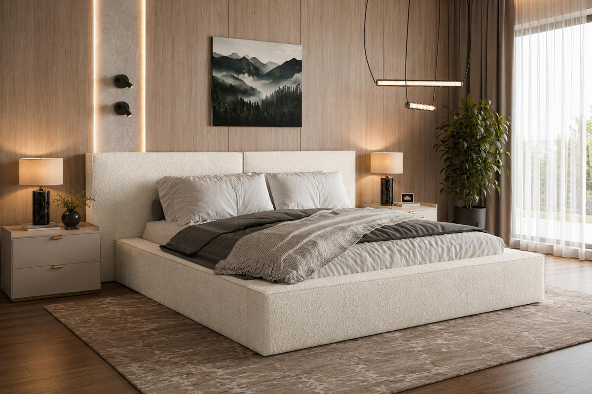 POLSTERBETT 06 Bouclé 140 x 200 cm – Arena - mit Bettkasten und Metall-Lattenrost - Creme, Metall (206/234cm) - ROYAL24_MARKT