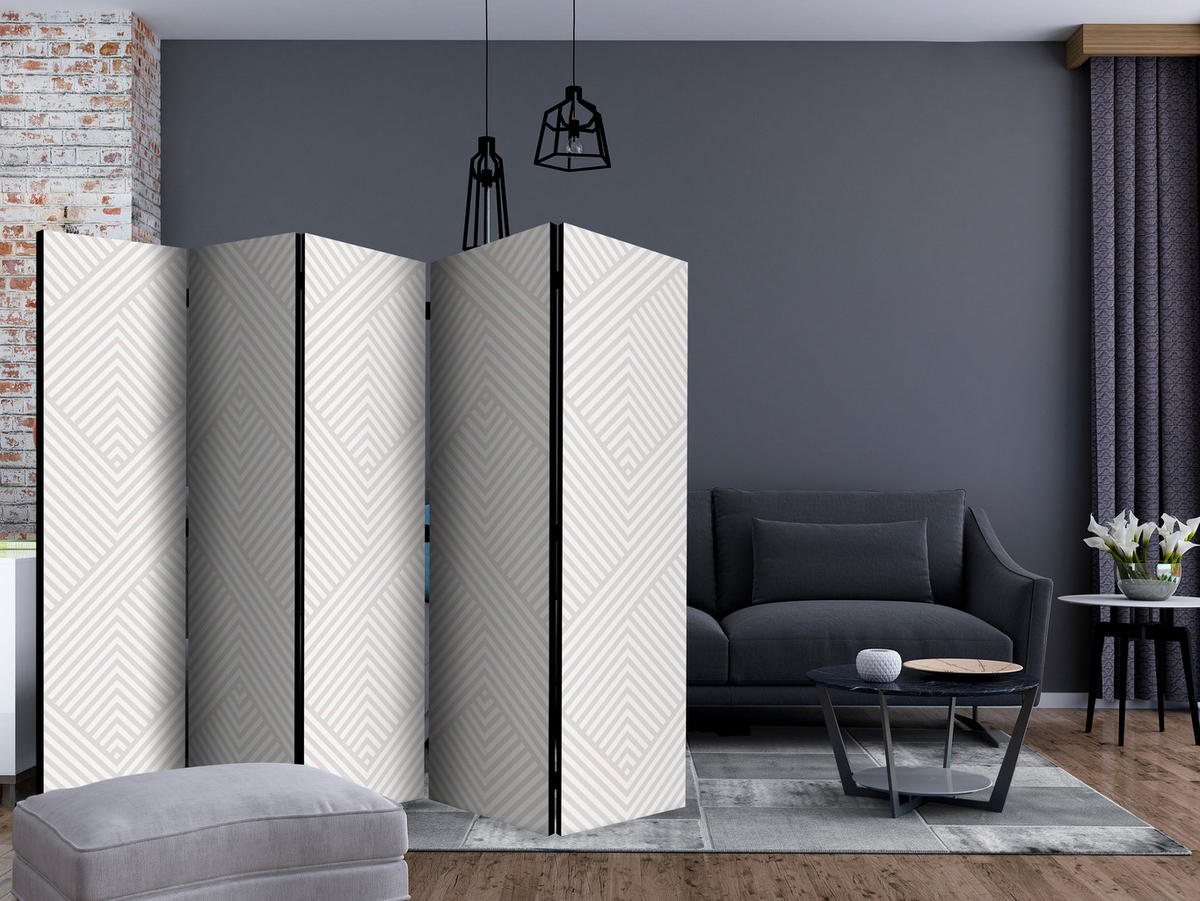 PARAVENT Einseitig Bedruckter 5-tlg 225x172 cm Geometrische Muster - Weiß, Holz/Textil (225/172/3cm) - Muralo