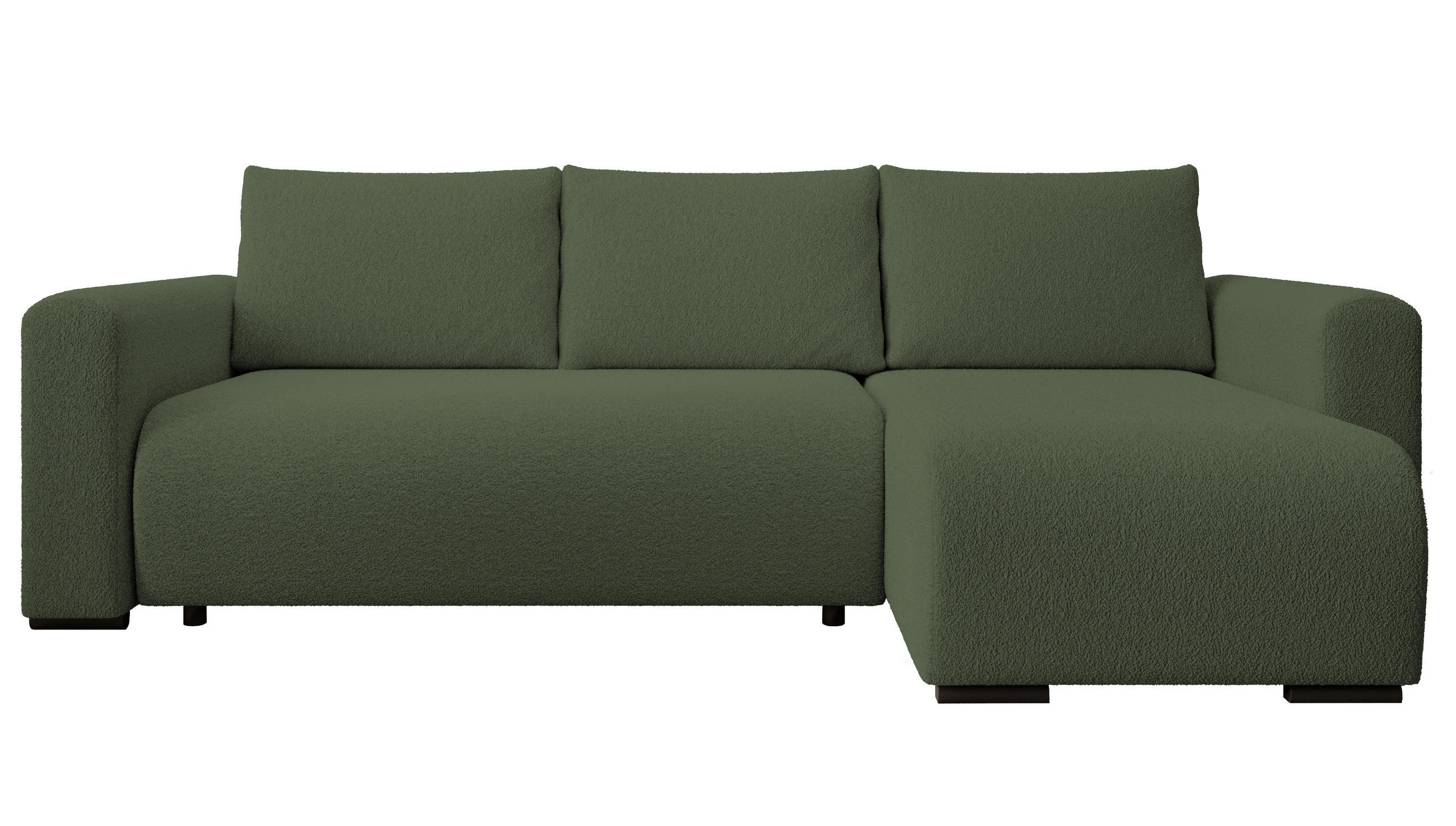 ECKSOFA DORA L, Eckcouch in L-Form mit Schlaffunktion und Bettkasten, Farbe: Grün, Bouclé-Stoff, Ottomane Rechts - Grün, Textil (240/143cm) - Storez24