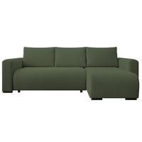 ECKSOFA DORA L, Eckcouch in L-Form mit Schlaffunktion und Bettkasten, Farbe: Grün, Bouclé-Stoff, Ottomane Rechts - Grün, Textil (240/143cm) - Storez24