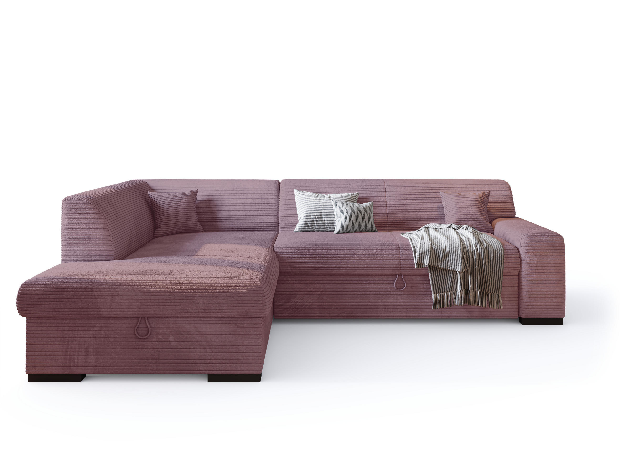 ECKSOFA mit Schlaffunktion Cordstoff MILENZO Puderrosa Links - Rosa, Holz (260/175cm) - Bromarkt