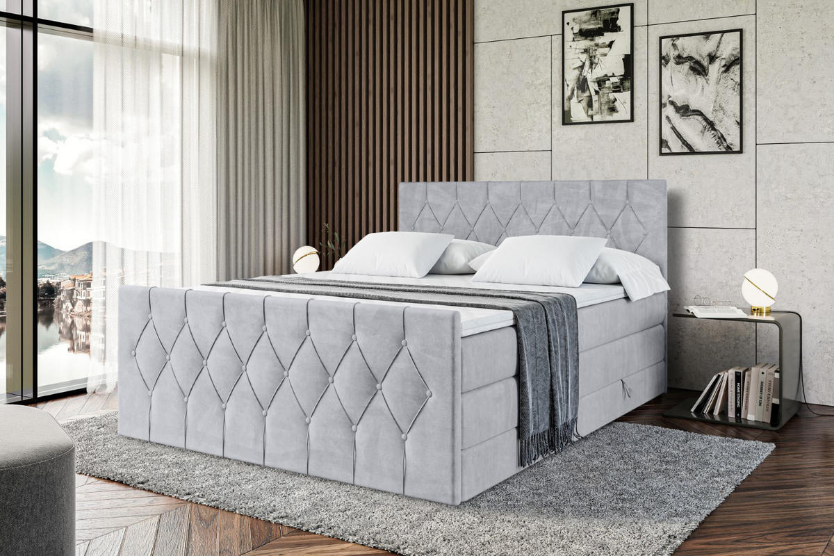 BOXSPRINGBETT VELANTO-Z KING - 140 x 200 - H3/H4 - Hellgrau - Hellgrau, Holzwerkstoff (140/200cm) - ALTDECOR