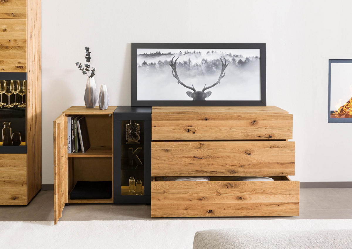 SIDEBOARD Wildeiche 160x43,5x80 natur geölt/lackiert KITZBÜHEL #126 - Braun, Holz (160/80/44cm) - Massivmoebel24