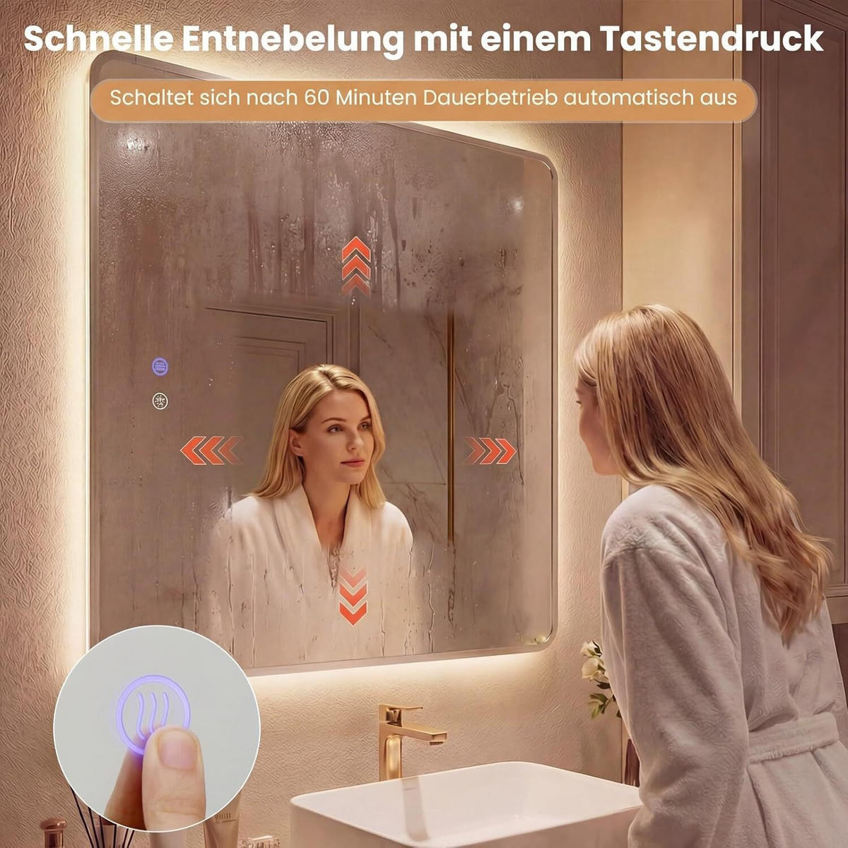 BADSPIEGEL mit Beleuchtung silber - Silberfarben, Glas (80/60/3cm) - COSTWAY
