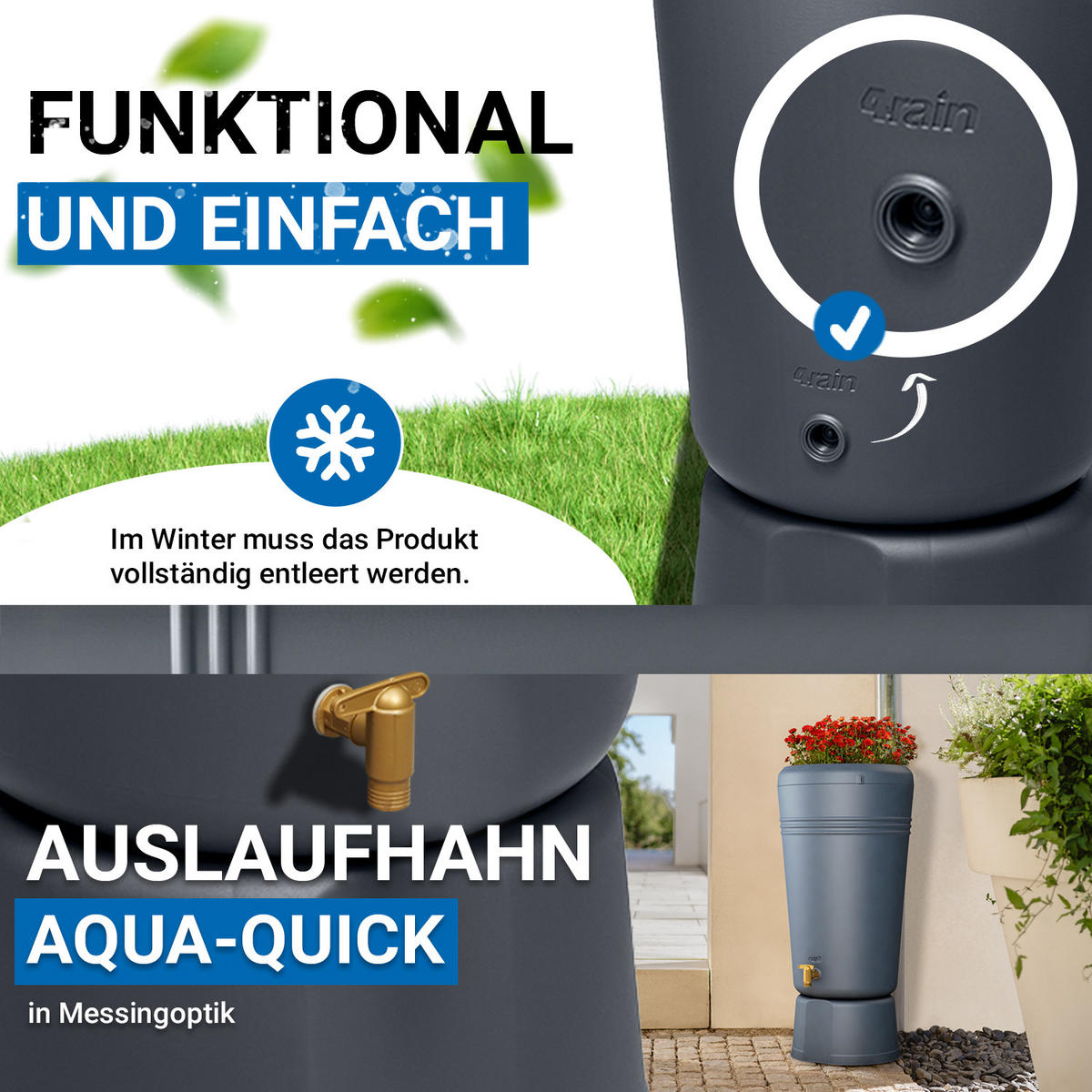 2IN1 Regentonne 120 L, graphite grey inkl. Pflanzschale und Unterstand - Grau, Kunststoff (52.5/110/59cm) - 4rain