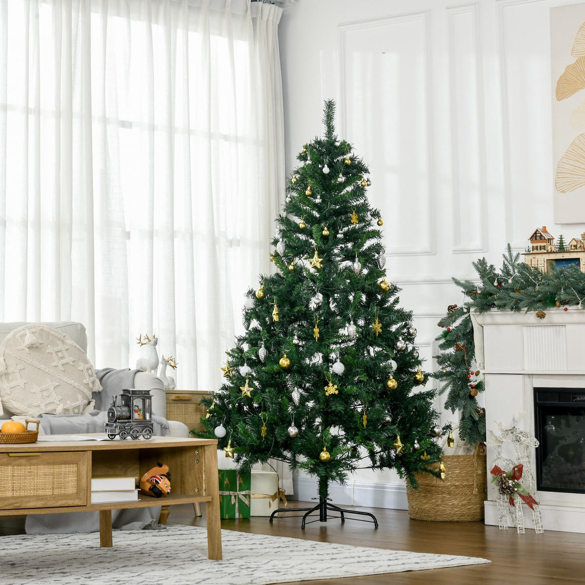 WEIHNACHTSBAUM Tannenbaum Christbaum LED Lichtfaser Baum Stern - Grün, Kunststoff/Metall (180cm) - HOMCOM