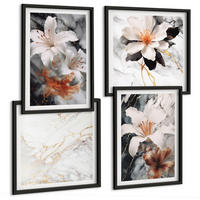 BILDER SET 4er Set - 50x50 cm & 40x60 cm Schwarzer Rahmen - Blumen Marmor weiß schwarz - Schwarz, Kunststoff (50/50cm) - TULUP