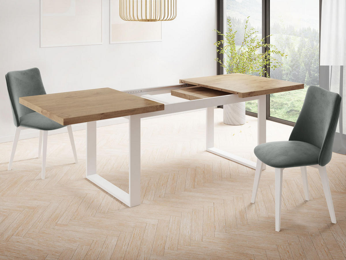 ESSTISCH Sana rechteckig ausziehbar, Lancelot Eiche 160/240/90/75 cm - Eichefarben/Weiß, Holzwerkstoff/Metall (160/90/75cm) - WFL GROUP