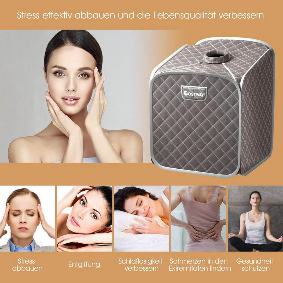 AMPFSAUNA Tragbare grau - Grau, Textil (85/106/84cm) - COSTWAY