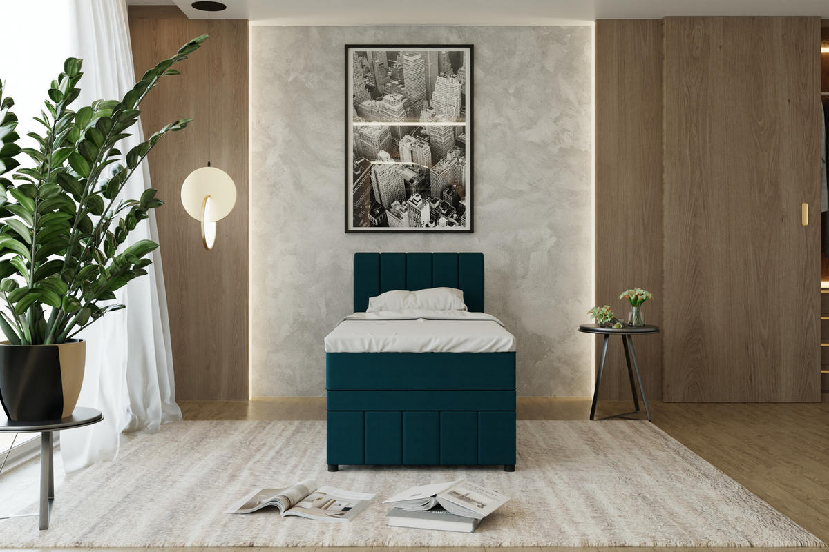 BOXBETT AVALON 90 x 200 cm mit Bettkasten und Topper - Türkis - Türkis, Holz - Panda Möbel
