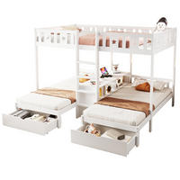 HOCHBETT Etagenbett 140/200 und 2x 90/200 cm aus Holz mit Stern-Mond-Geländer und 2 Schubladen Weiß - Weiß, Holz (140/200cm) - Modenvie