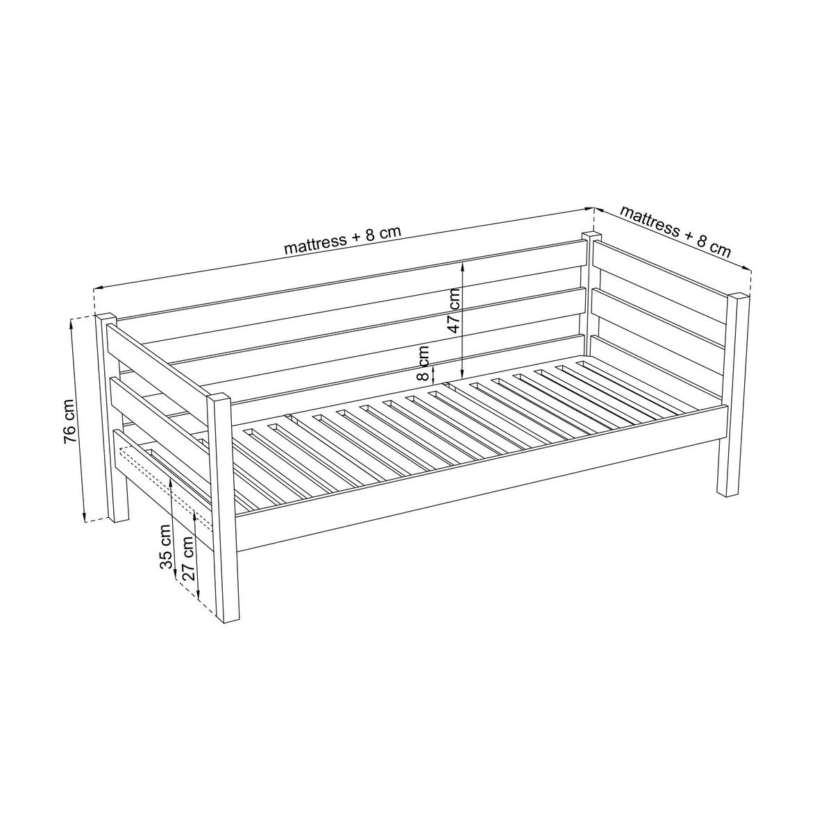 TAGESBETT Schwarz / Eiche Natur 120/190 - Schwarz/Eiche Artisan, Naturmaterialien/Holz (120/190cm) - N-Wood