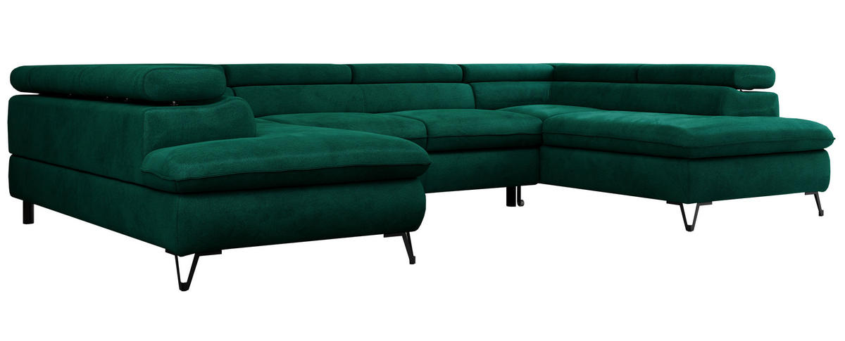 WOHNLANDSCHAFT PETER U Velvet Grün - Schwarz/Grün, Textil/Metall (346/76/208cm) - MKS