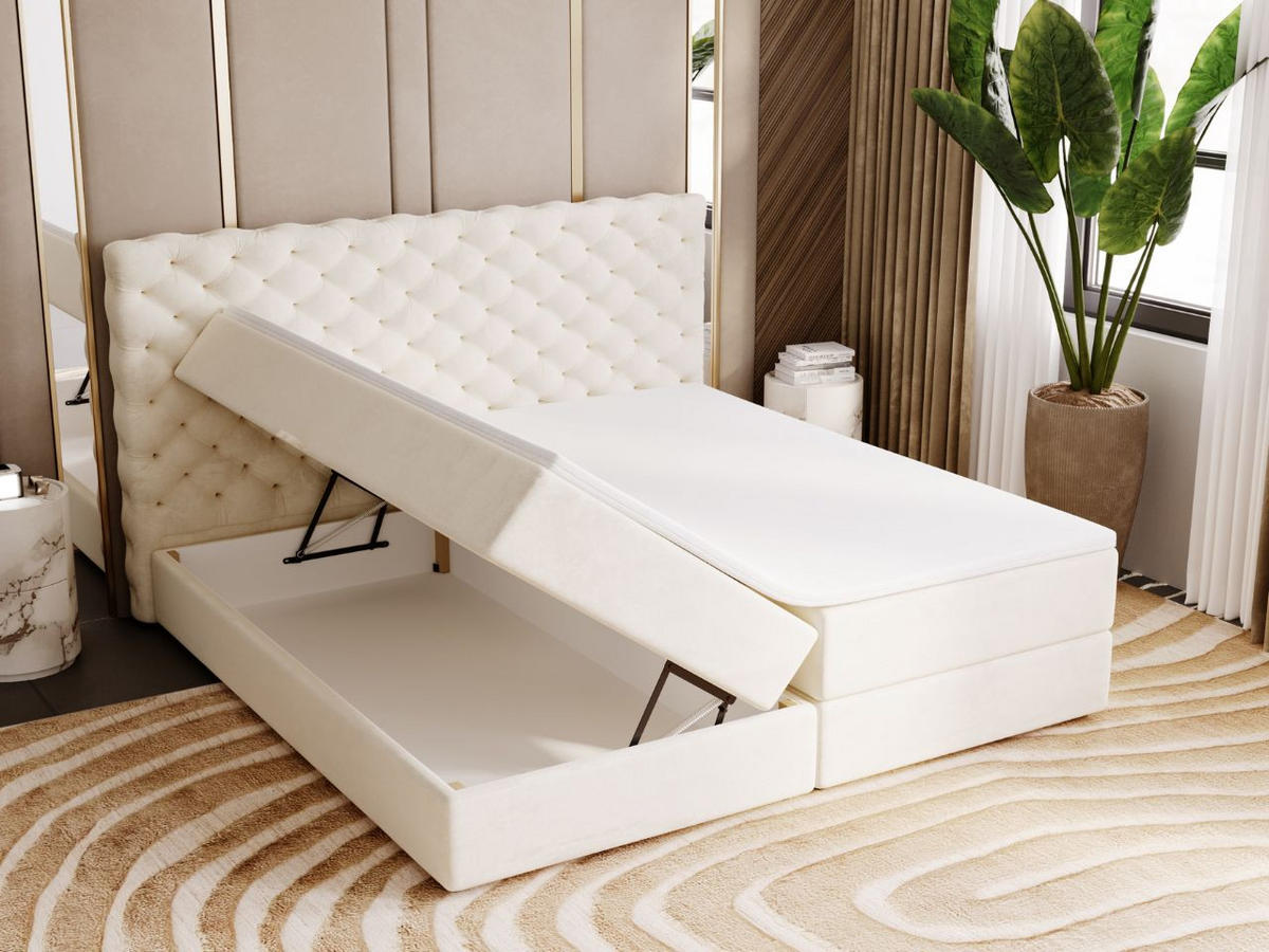 BOXBETT Bergamo 160x200 Beige - Beige/Schwarz, Holz/Textil (160/200cm) - Graingold