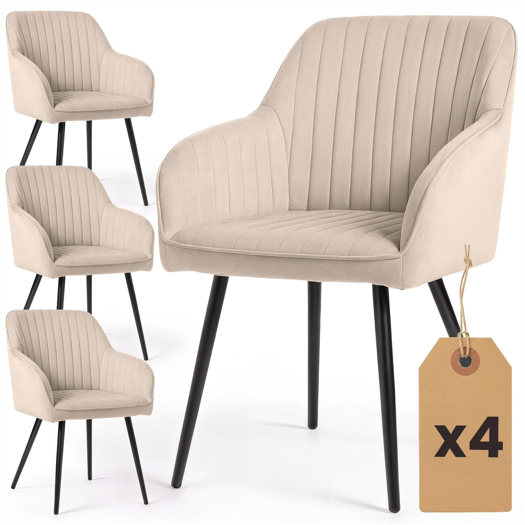 ČALÚNENÉ STOLIČKY, sada 4 ks, kovové nohy, béžová, čierna 54,5/82/58 - čierna/béžová, textil (55/82/52cm) - RAUMHIRSCH FURNITURE