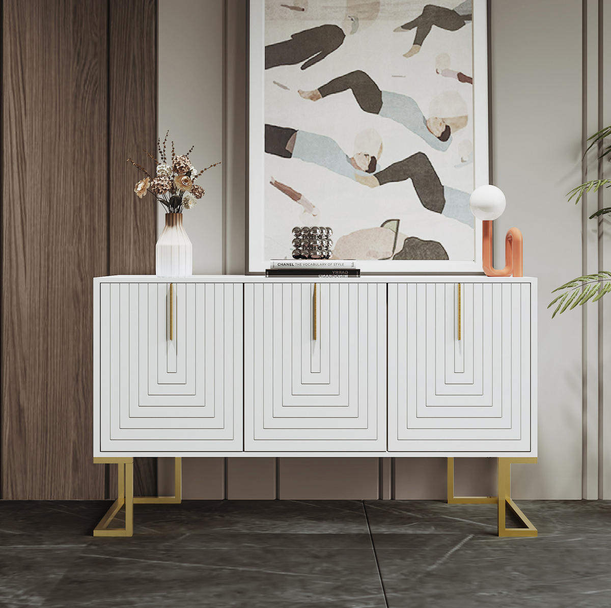 SIDEBOARD weiß aus MDF mit 3 Türen und verstellbaren Regalen - Weiß, Holzwerkstoff (40/80.5/138cm) - OKWISH