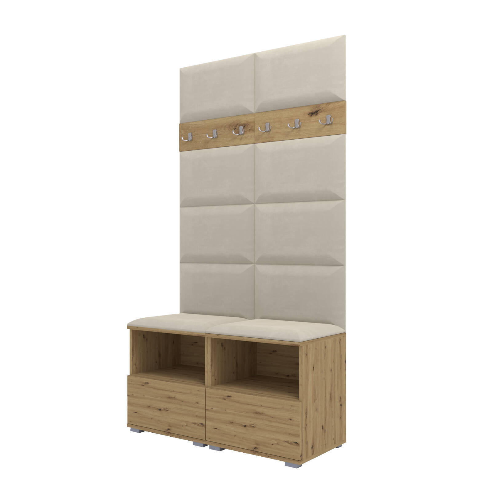 GARDEROBEN-SET Nela III mit gepolsterten Paneelen 100/187/40 - Silberfarben/Creme, Holzwerkstoff/Kunststoff (100/187/40cm)