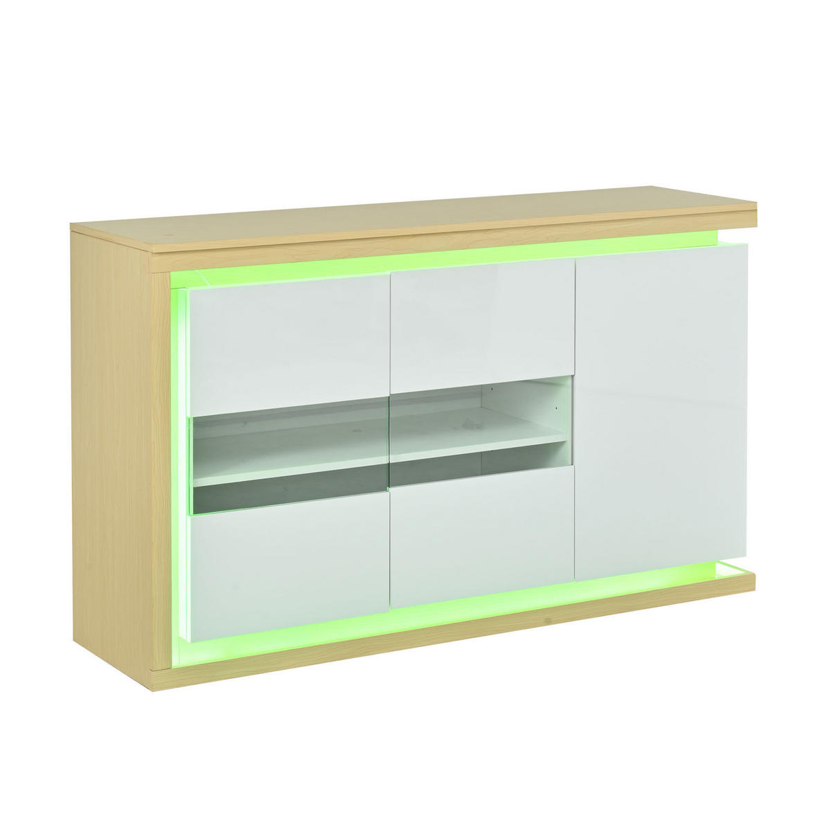 SIDEBOARD 140/40/84 cm Weiß aus Spanplatte mit LED und Glastüren - Weiß, Holzwerkstoff (40/84/140cm) - OKWISH