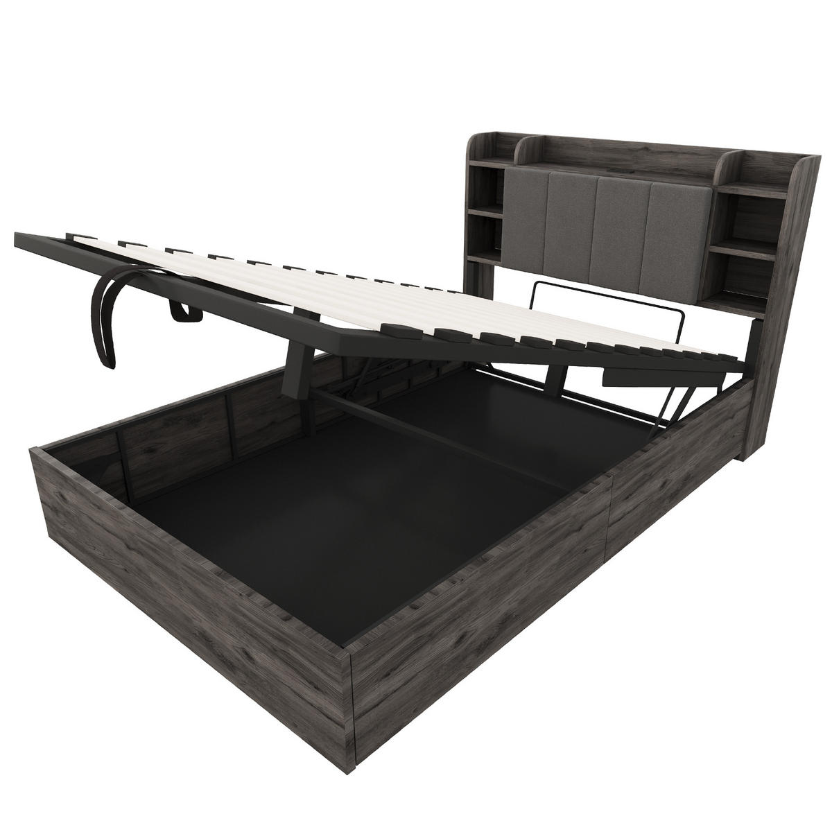 POLSTERBETT 140/200 cm Grau mit Stauraum, Ausgestattet mit USB und Tape-C-Steckdose - Grau, Holz (140/200cm) - Oxeza