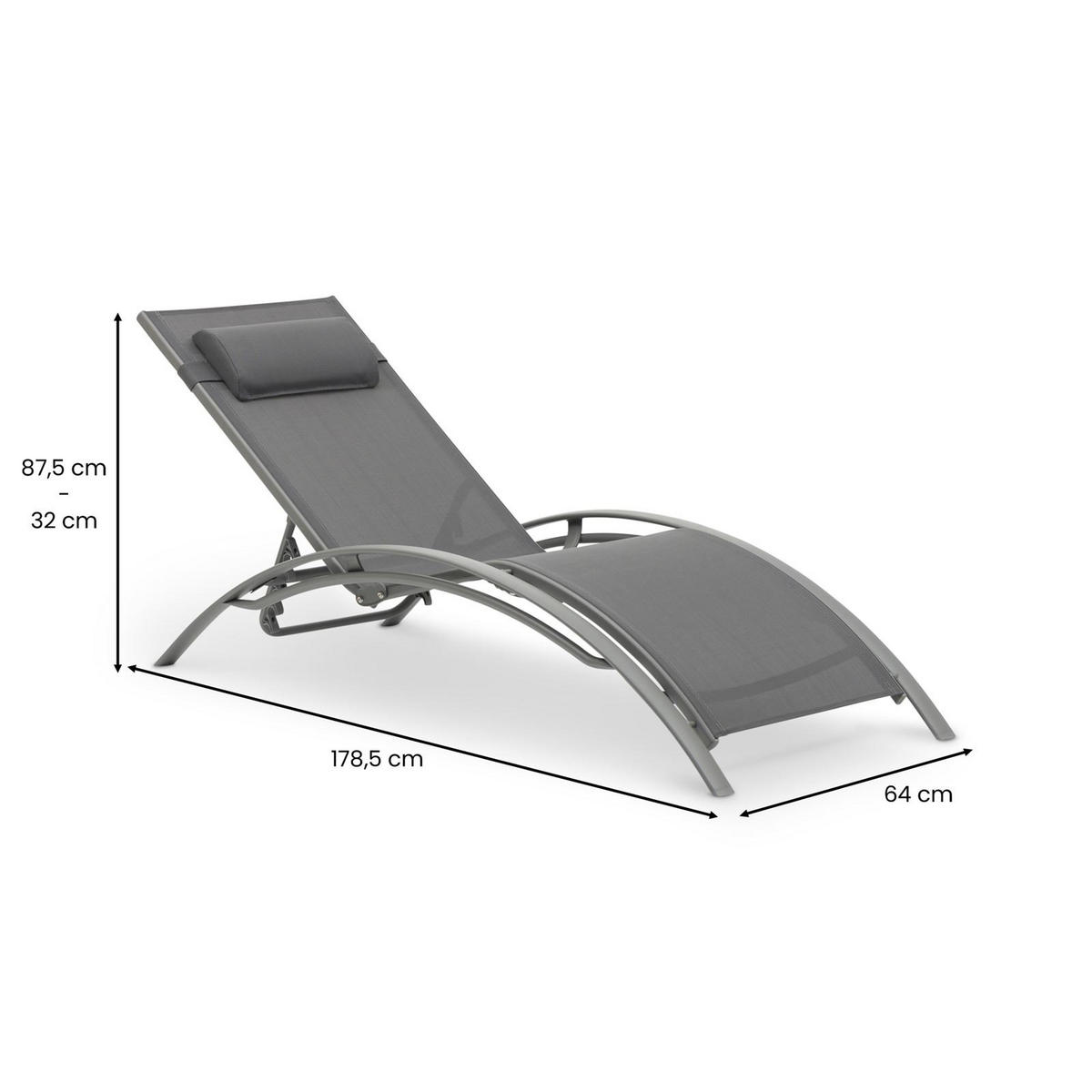 GARTENLIEGE RELAX grau - Grau, Textil/Metall (179/88/64cm) - IDIMEX