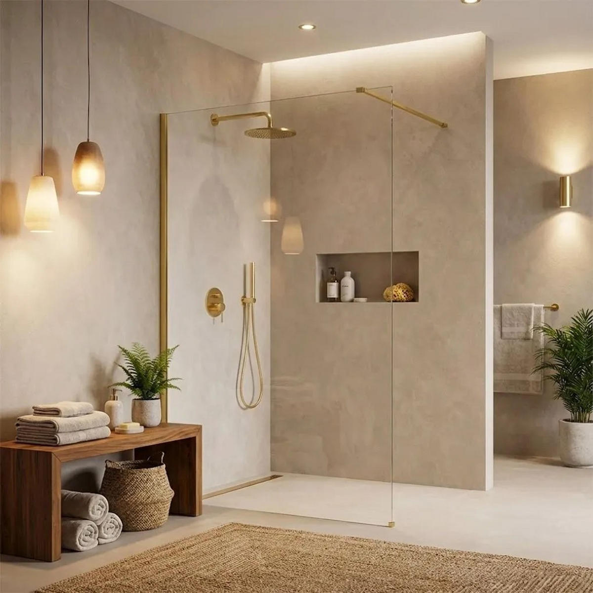 DUSCHWAND Rea Flexi Transparent / Gold 100 - Goldfarben, Glas (120/100/195cm) - REA