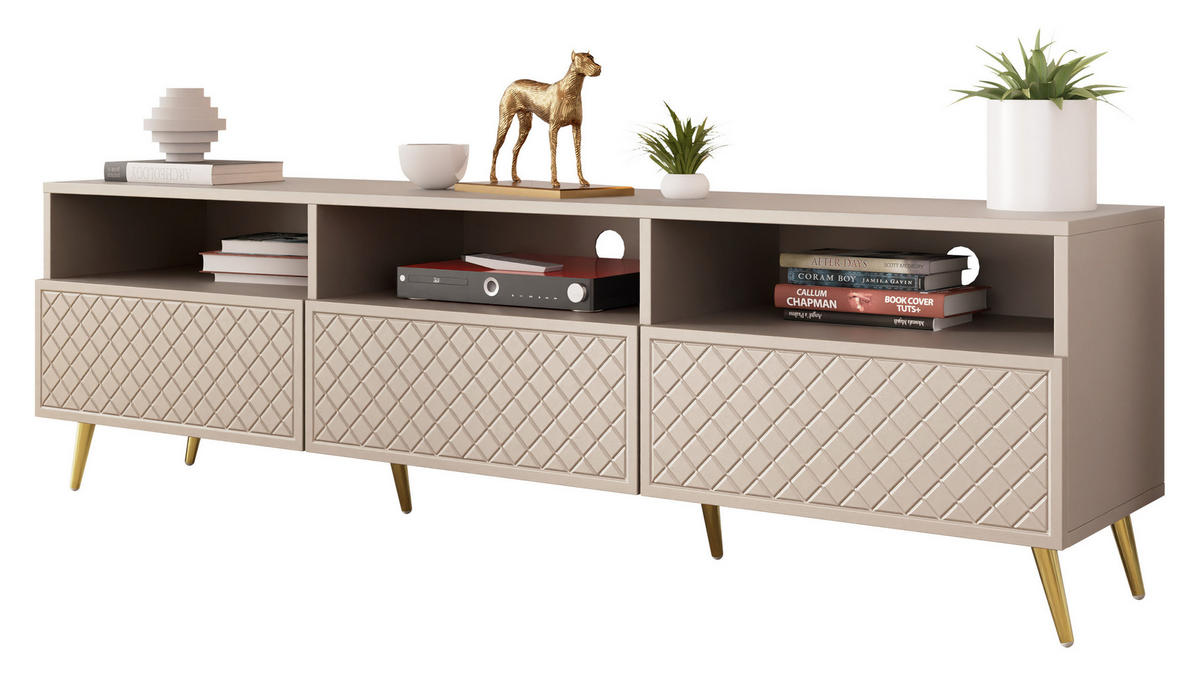 TV-ELEMENT Temerra 3K - Beige/Goldfarben, Holzwerkstoff/Metall (195/57/42cm) - MIRJAN24