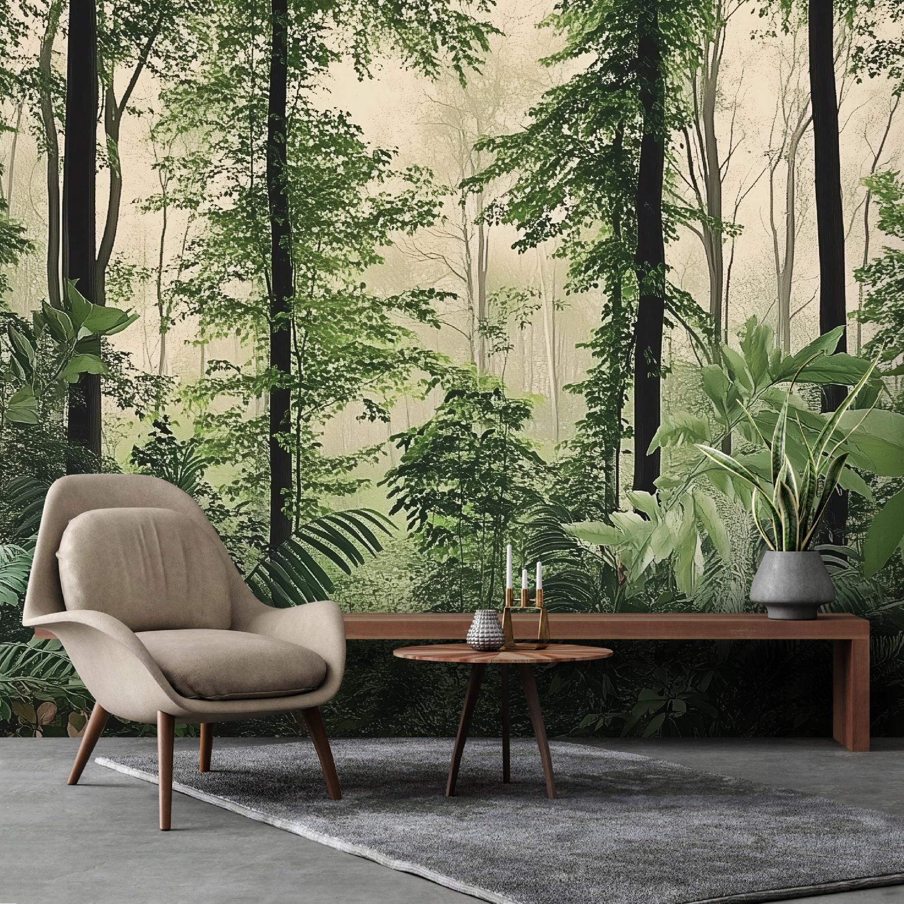 FOTOTAPETE Wald Bäume Natur Vlies Tapete Wohnzimmer 200x140 - Grün, Papier (200/140cm) - Wallarena