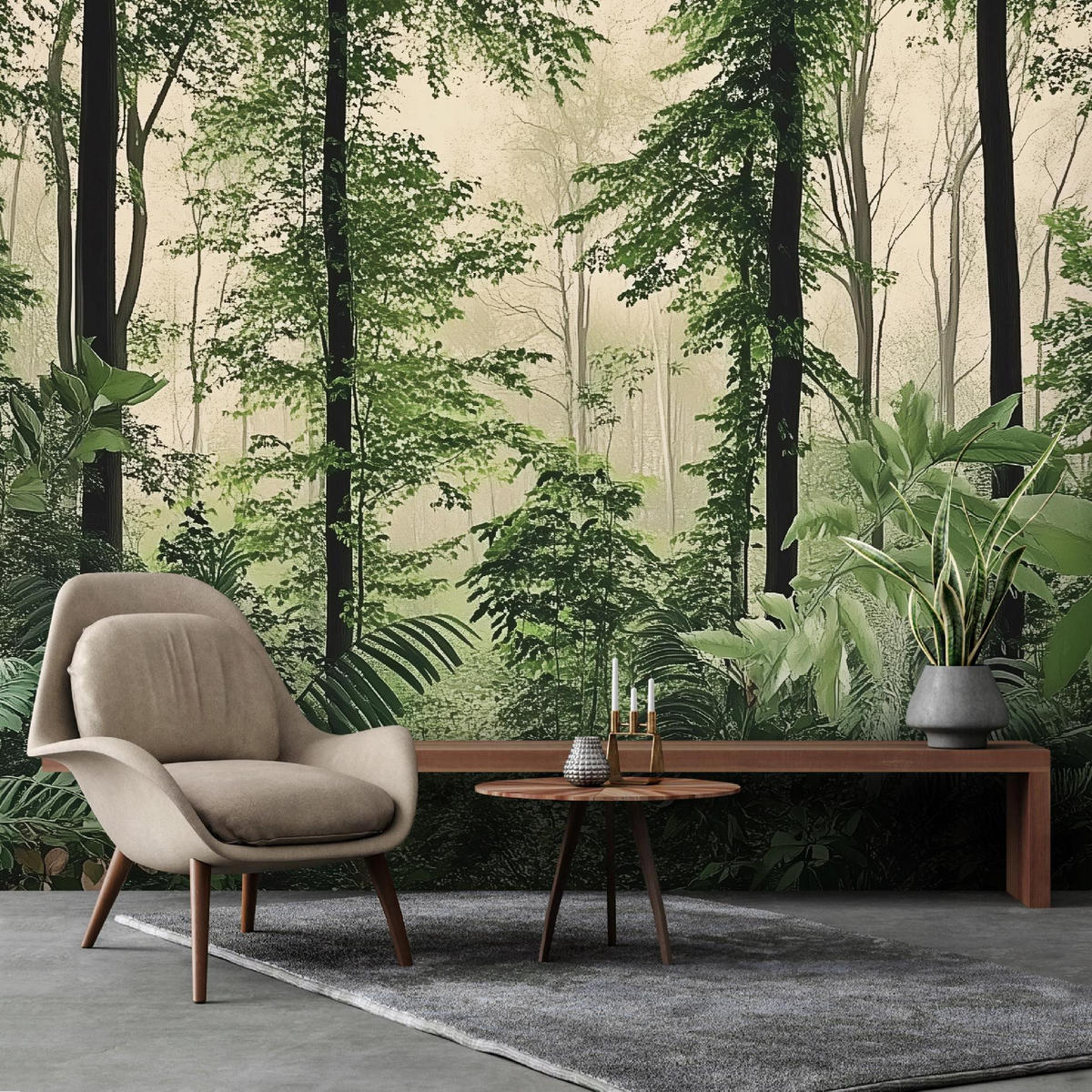 FOTOTAPETE Wald Bäume Natur Vlies Tapete Wohnzimmer 200x140 - Grün, Papier (200/140cm) - Wallarena