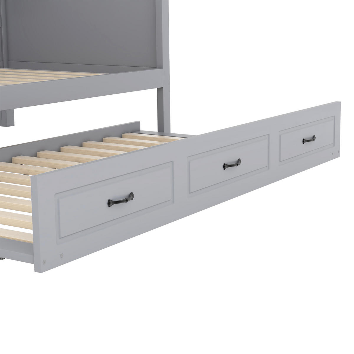POLSTERBETT aus Spanplatte & MDF 90x200 cm in Grau mit LED, Ausziehbett & USB - Grau, Holzwerkstoff (90/200cm) - Modfu