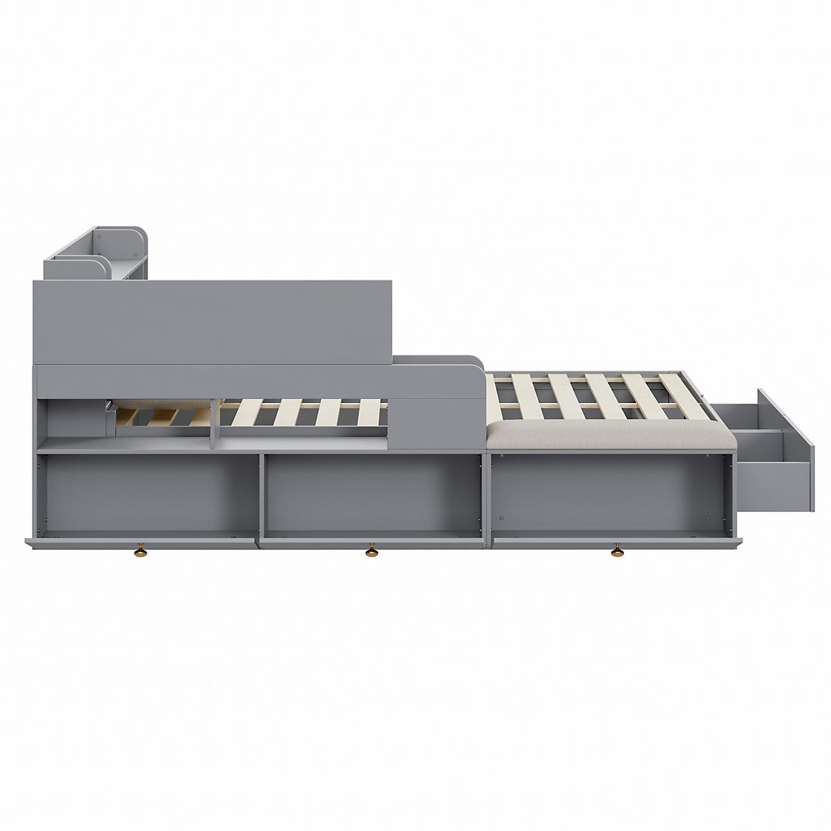 HOLZBETT 140x200 Stauraum Schubladen Nachttisch Grau - Grau, Holzwerkstoff - FLIEKS