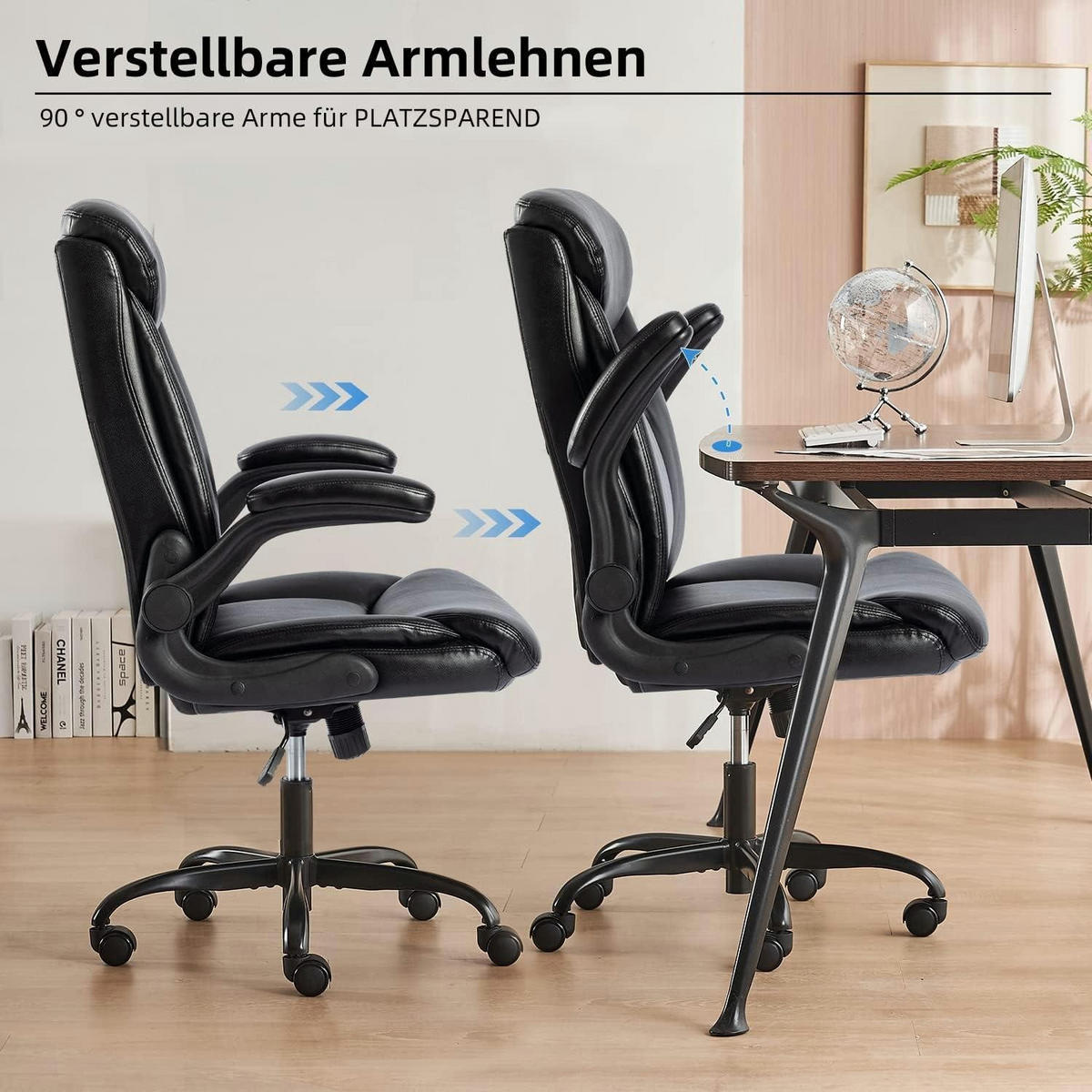 BÜROSTUHL mit hochklappbarer Armlehne Schwarz - Schwarz, Kunststoff (68/117/68cm)