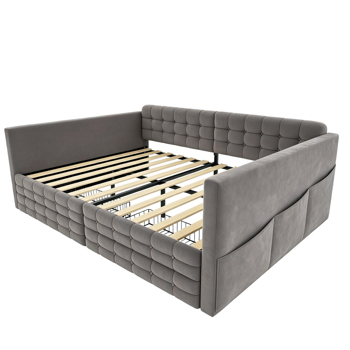 POLSTERBETT 140x190cm Schlafsofa Samt Stauraum Schubladen Grau - Grau, Textil (140/190cm) - FLIEKS