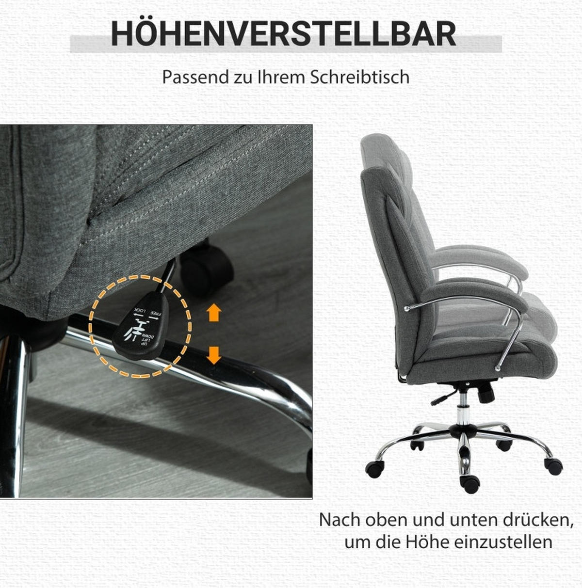 DREHSTUHL 78/65/110-118 cm grau aus Polyester mit Wippfunktion - Grau, Kunststoff (78/118/65cm) - OKWISH