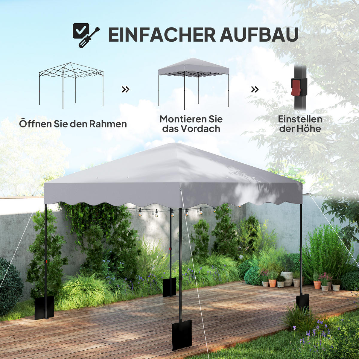 PAVILLON ca.3x 3m - Hellgrau, Metall (297/287/297cm) - Outsunny