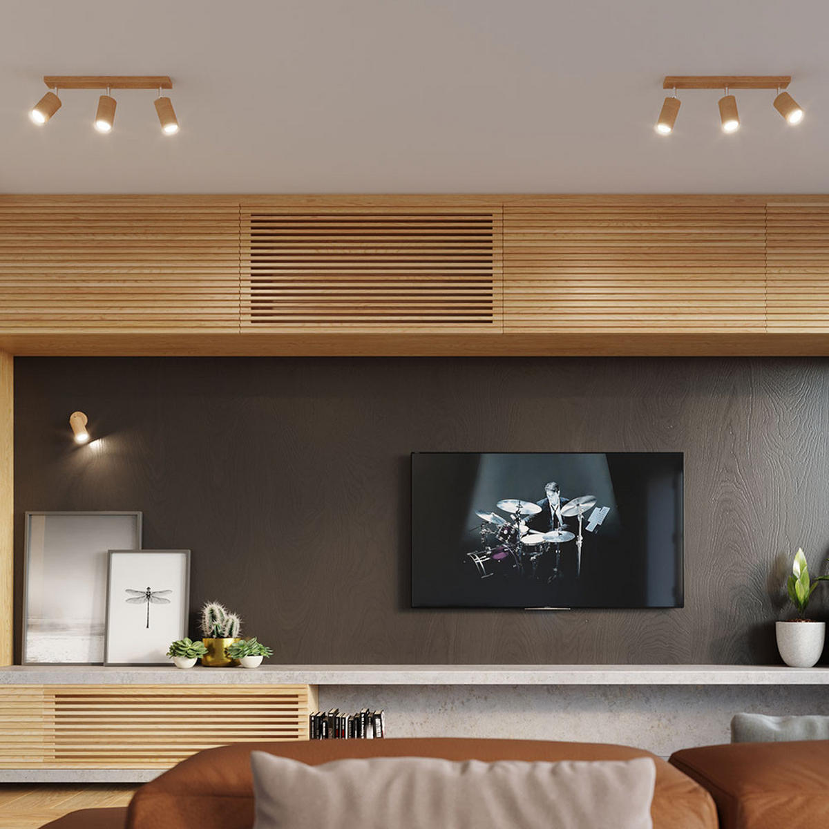 DECKENLEUCHTE Holz Braun verstellbare Spots - Braun, Holz (45/6/20cm)