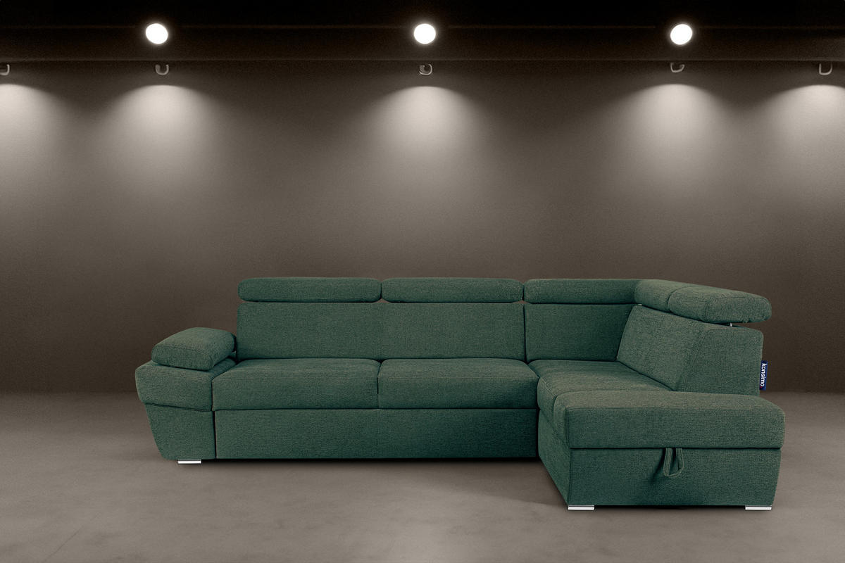 SCHLAFECKSOFA RATLO rechts 4/5-Sitzer mit Bettkasten in Lederoptik, grün - Silberfarben/Grün, Textil (270/190cm) - KONSIMO®