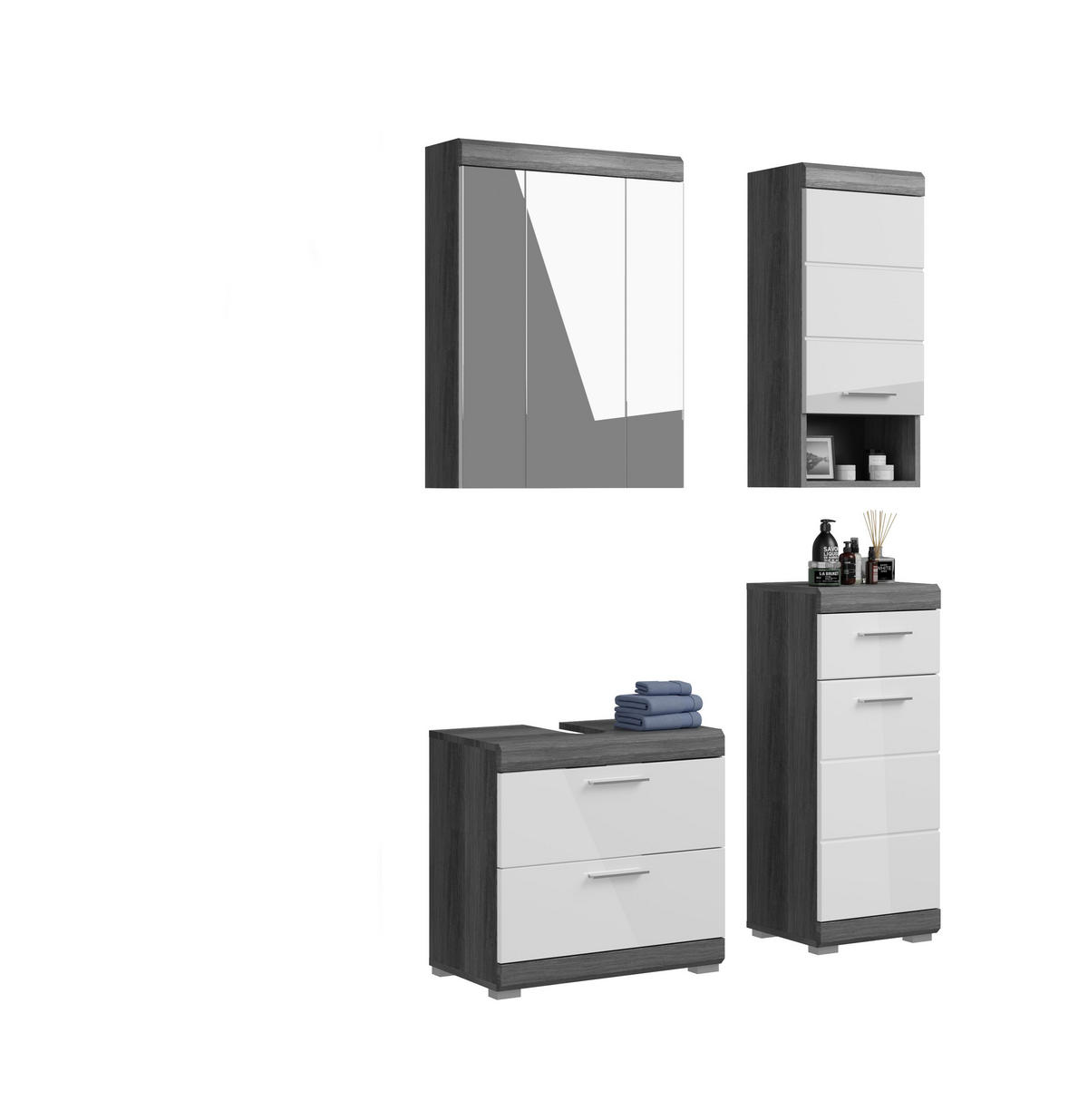 BADKOMBINATION 4tlg. Scout Bad in Rauchsilber Nachbildung und weiß hochglanz B/H/T: 112x191x34 cm - Anthrazit, Holz (112/191/37cm)