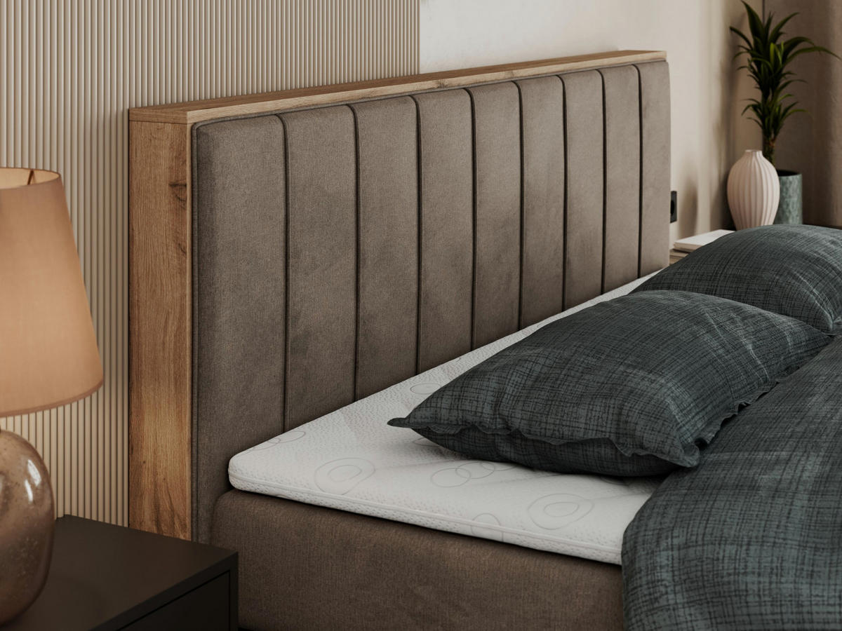 BOXSPRINGBETT BELLISSIMO KING 160/200 Braun Velvet - H3 - Braun, Holz/Textil (160/200cm) - MKS