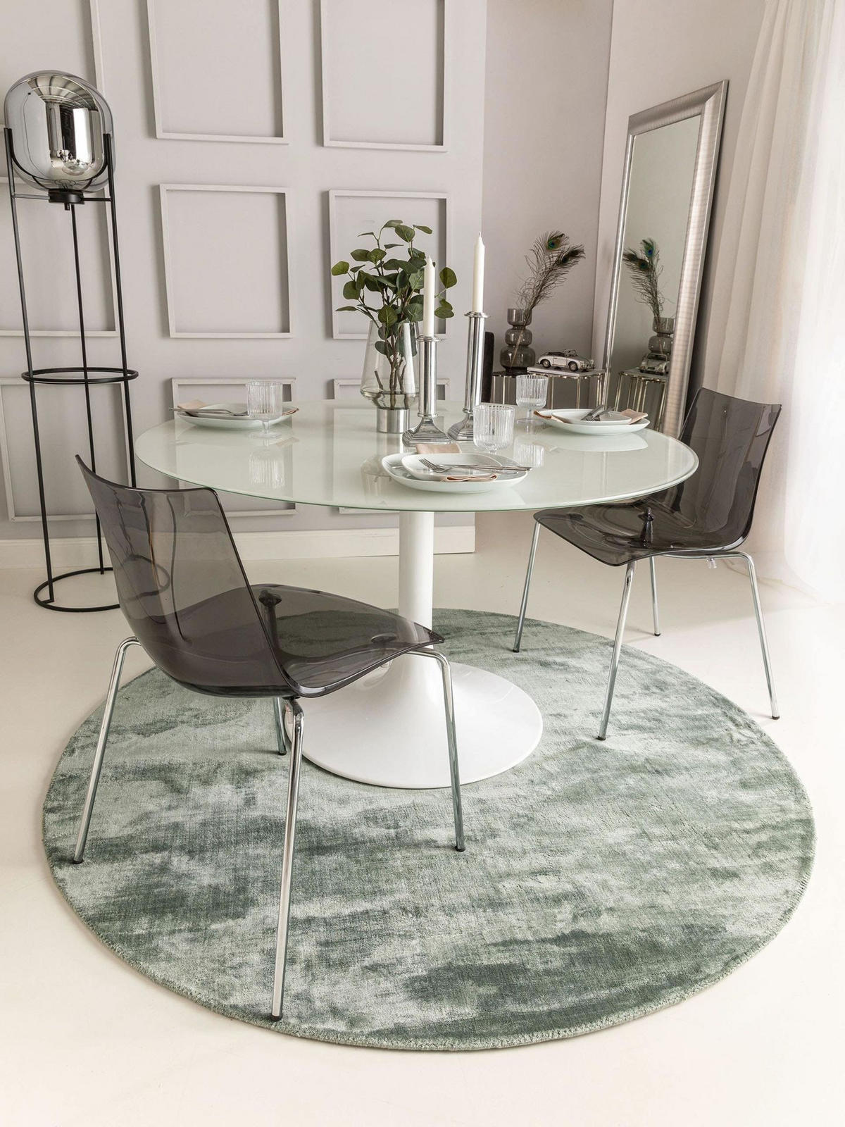 VISKOSETEPPICH rund Nela Hellgrün ø 200 cm rund - Hellgrün, Textil (200/1cm) - KUNSTLOFT