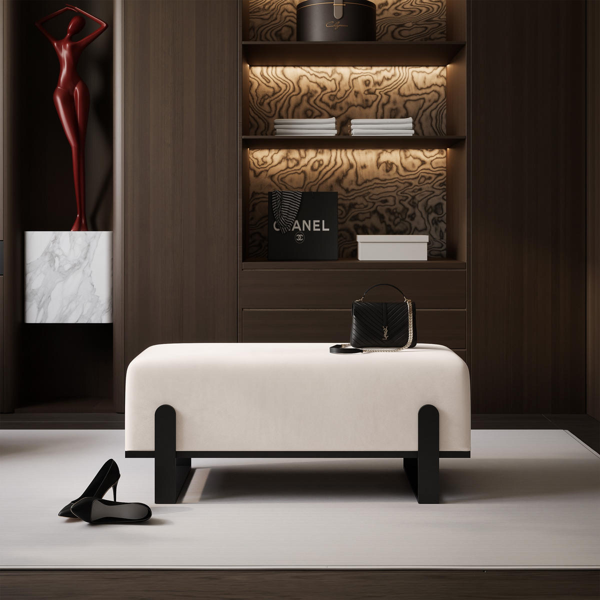 POLSTERBANK MARA 100 cm Schwarz / Creme ,Metallgestell - Creme, Metall (100/47/35cm) - Idohome