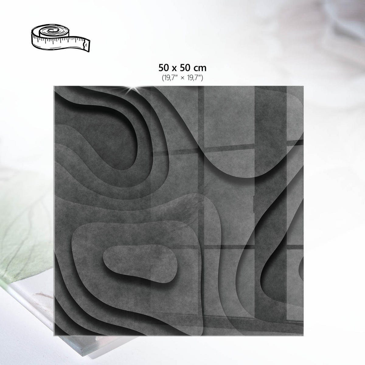 TISCHPLATTE 50x50 cm – Graue Wellen - Grau, Glas (50/50/0.4cm) - Wallfluent
