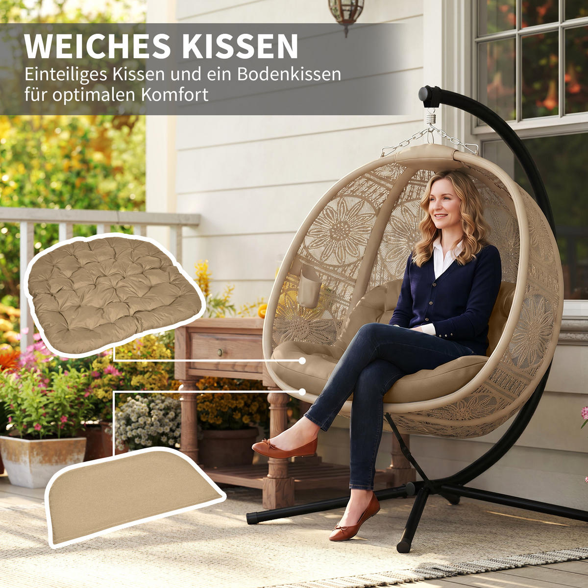HÄNGESESSEL, Stahl, Polyesterstoff, Sand - Sandfarben, Textil (116/176/125cm) - Outsunny