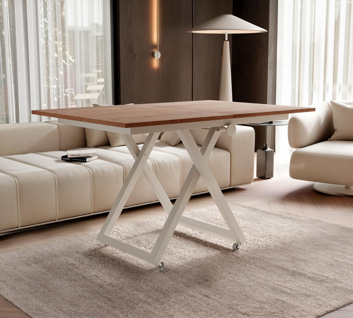 COUCHTISCH ARIA 120-160/80 cm, Höhenverstellbar, Kaschmir / Trüffelbraun - Kaschmir/Trüffeleichefarben, Holzwerkstoff/Metall (120/80/38cm) - Idohome
